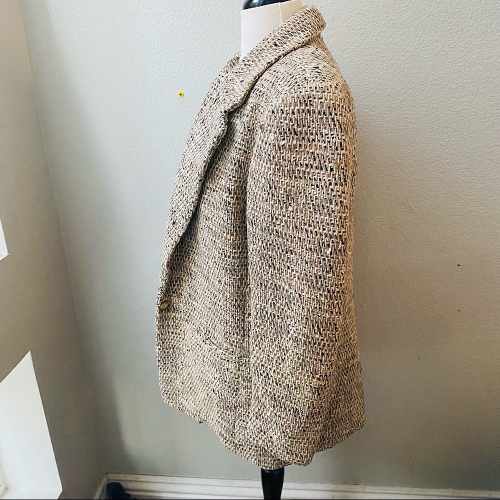 EMIL RUTENBERG vintage tan handwoven silk one button oversized blazer jacket M - Picture 4 of 13